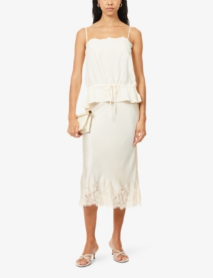 Reformation Womens Almond Carolina Silk Midi Skirt In Neutral