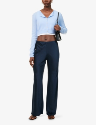 Reformation Womens Midnight Gale Mid-rise Bias Satin Trousers In Blue