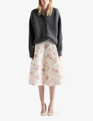 Prada Womens Pink Floral-print Quilted Satin Circle Midi Skirt In Neutral