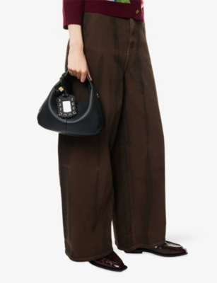 Ganni Womens Black Hobo Mini Faux-leather Hobo Bag In Black