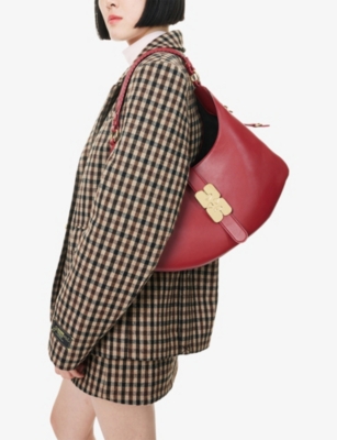 Ganni Womens Red Dahlia Kat Small Leather-blend Shoulder Bag In Red