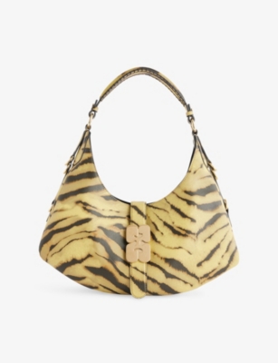 Ganni Womens Khaki Kat Small Leather-blend Shoulder Bag In Brown