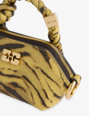 Ganni Womens Khaki Zebra Nano Bou Leather-blend Handbag In Brown