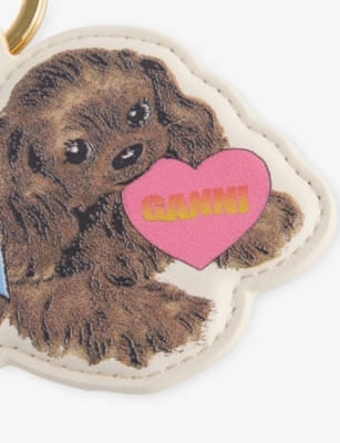 Ganni Womens Tobacco Brown Dog Leather-blend Split Keyring In Brown