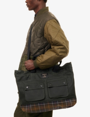 Barbour Mens Sage/classic Field Waxed-cotton Tote Bag