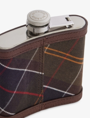 Barbour Tartan Stainless-steel Hip Flask 120ml Dark Brown In Brown