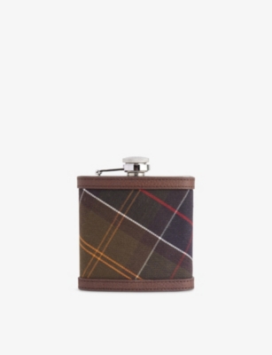 Barbour Tartan Stainless-steel Hip Flask 120ml Dark Brown In Brown