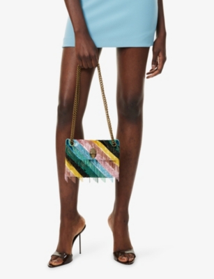 KURT GEIGER LONDON: Kensington Fringe Mini Velvet Shoulder Bag