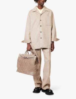 Bottega Veneta Mens Sandshell Melange Tailored Straight-leg Wool-cashmere Blend Trousers In Brown