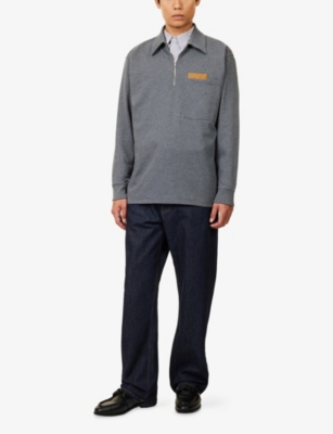 Bottega Veneta Mens Dark Grey Melange Melange Long-sleeve Cotton Polo Top Xl In Gray