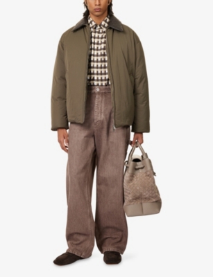 Bottega Veneta Mens Camo Intrecciato-collar Washed Tech Puffer Jacket In Brown