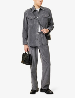 Bottega Veneta Mens Thunder Corduroy Straight-leg Cotton Trousers In Gray