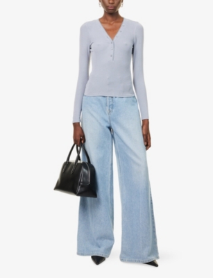 FRAME: The Henley Ribbed Modal-Jersey Top