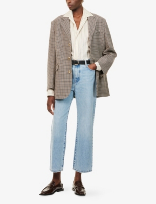 Frame Womens Navy Multi The Houndstooth Stretch-woven Blazer In Brown
