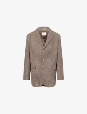 Frame Womens Navy Multi The Houndstooth Stretch-woven Blazer In Brown