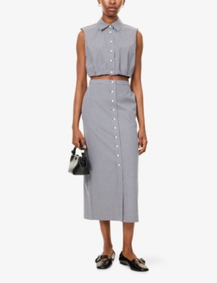 FRAME: Check-Print Sleeveless Cotton Top