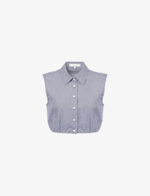 Frame Womens Navy Multi Check-print Sleeveless Cotton Top In Gray