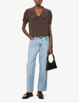 Frame Womens Coffee The Sailor Silk Blouse Xs In Brown