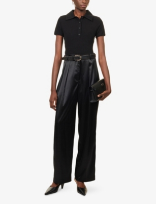 Frame Womens  The Mesh Trim Knitted Polo Top In Black