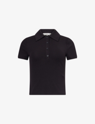 Frame Womens  The Mesh Trim Knitted Polo Top In Black