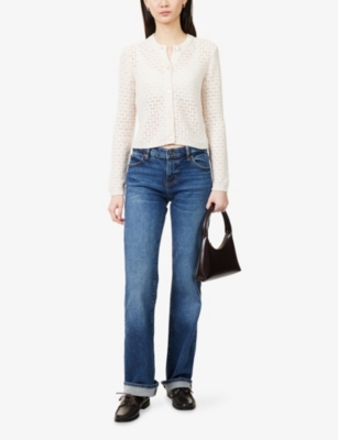 Frame Womens Cream The Chenille Round-neck Wool-blend Cardigan In White