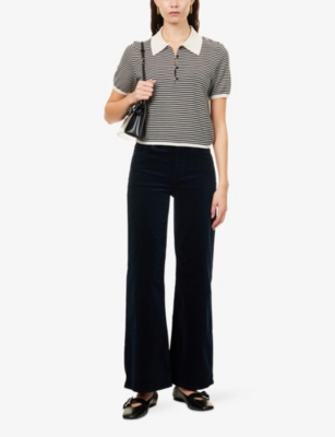 Frame Womens Le Slim Palazzo Wide-leg Corduroy Trousers Navy In Blue