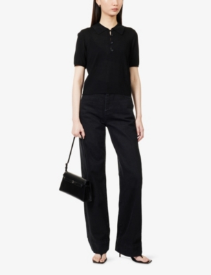 Frame Womens Black The Smart Polo Knitted Wool Shirt Xs In Black