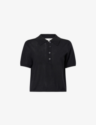 Frame Womens Black The Smart Polo Knitted Wool Shirt Xs In Black