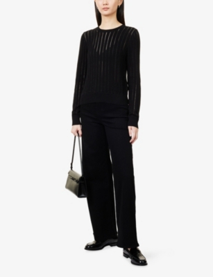 Frame Womens Black The Sheer Stripe Cotton-blend Jumper In Black