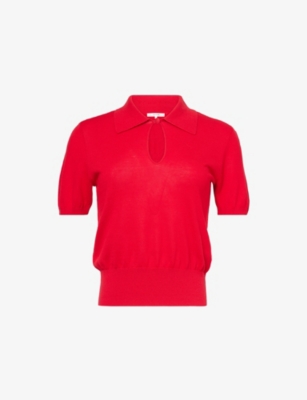 Frame Womens Bright Raspberry The Keyhole Polo Cotton-modal Knitted Top