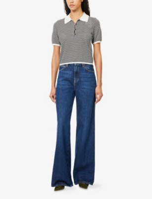 Frame Womens Spencer The Cuffed Wide-leg Denim Jeans In Blue