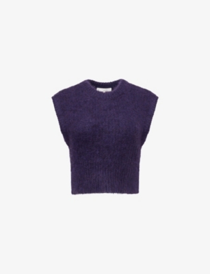 Frame Womens Royal Purple The Plush Cropped Wool-blend Vest