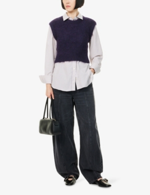 Frame Womens Aubergine Multi The Striped Boy Long-sleeves Cotton-poplin Shirt Xs In White