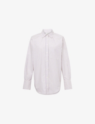 Frame Womens Aubergine Multi The Striped Boy Long-sleeves Cotton-poplin Shirt Xs In White