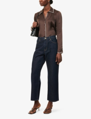 Frame Womens Coffee Multi The Slim Essential Silk Shirt In Brown