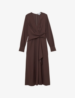 Womens Reiss Mira Wrap-Front Wool-Blend Midi Dress
