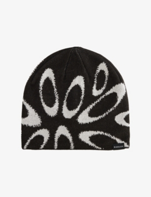 Oakley Mens Black/white Ellipse Graphic Knitted Beanie In Multi