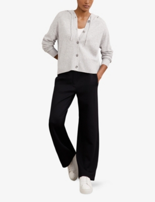 Reiss Womens Evie Button-up Wool And Cashmere-blend Hoody Grey In Gray