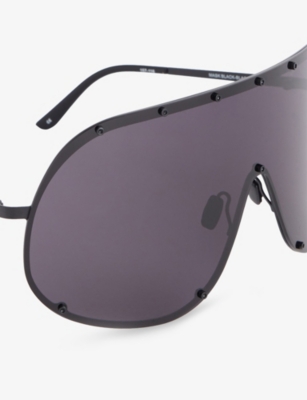 Rick Owens Mens Blk Temple/blk Lens Shield Stainless Steel Sunglasses In Gray