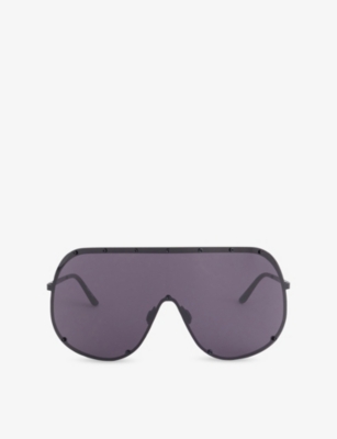 Rick Owens Mens Blk Temple/blk Lens Shield Stainless Steel Sunglasses In Gray