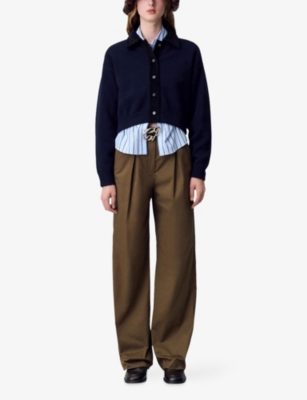 Claudie Pierlot Womens Straight-leg High-rise Stretch-cotton Trousers Khaki In Brown