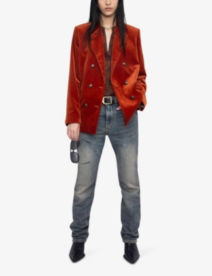 Zadig & Voltaire Womens Burn Vaska Double-breasted Cotton-velvet Blazer In Red