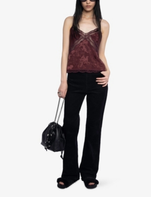 Zadig & Voltaire Womens Burgundy Cishi Lace-trim Silk Camisole In Multi