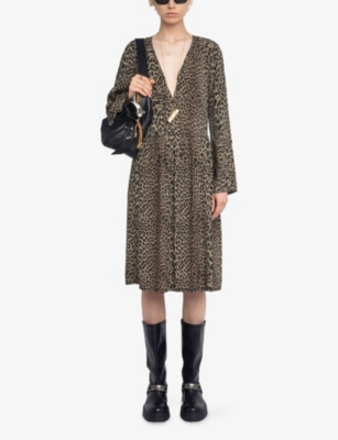 Zadig & Voltaire Womens Leaves Rinas Leopard-print Woven Midi Dress In Brown