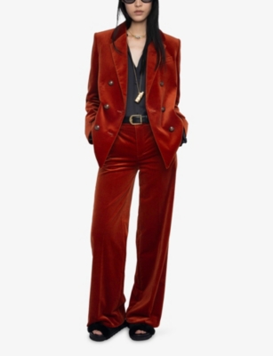 Zadig & Voltaire Womens Burn Panol Wide-leg Cotton-velvet Trousers In Red