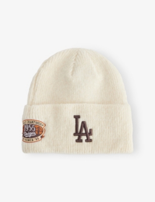 New Era Mens Light Beige La Dodgers Mlb World Series Knitted Wool-blend Beanie Hat In White