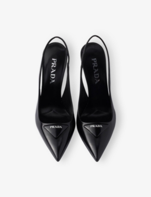 Prada Womens Black Brushed Leather Slingback Pumps In Black