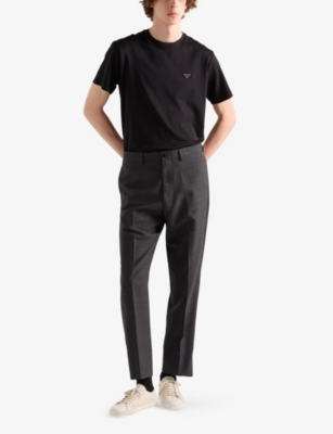 Prada Mens Black Brand-plaque Oversized-fit Recycled-polyester T-shirt In Black