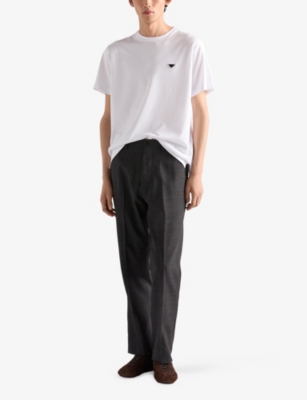 Prada Mens White Triangle Logo-plaque Cotton-jersey T-shirt In White