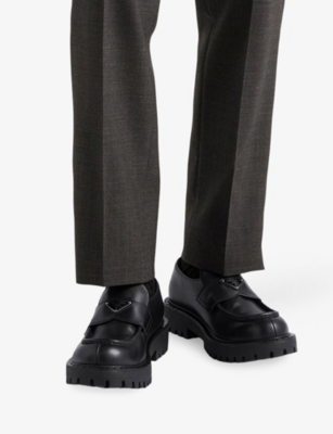 PRADA: Logo-Embellished Leather Loafers